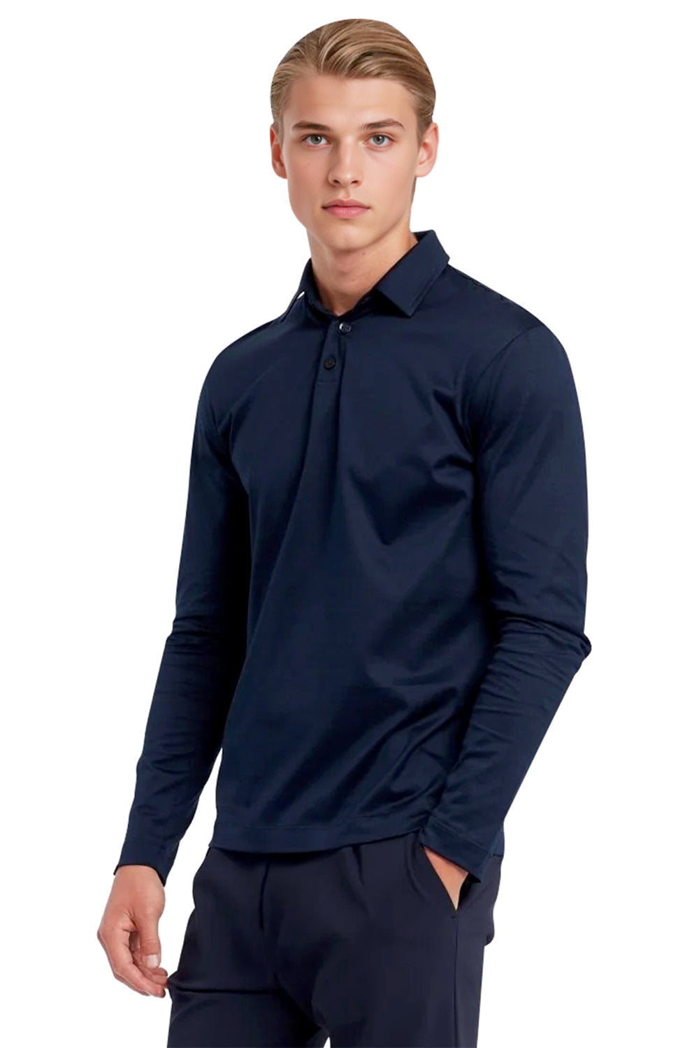 Long Sleeve Polo - Navy Blue