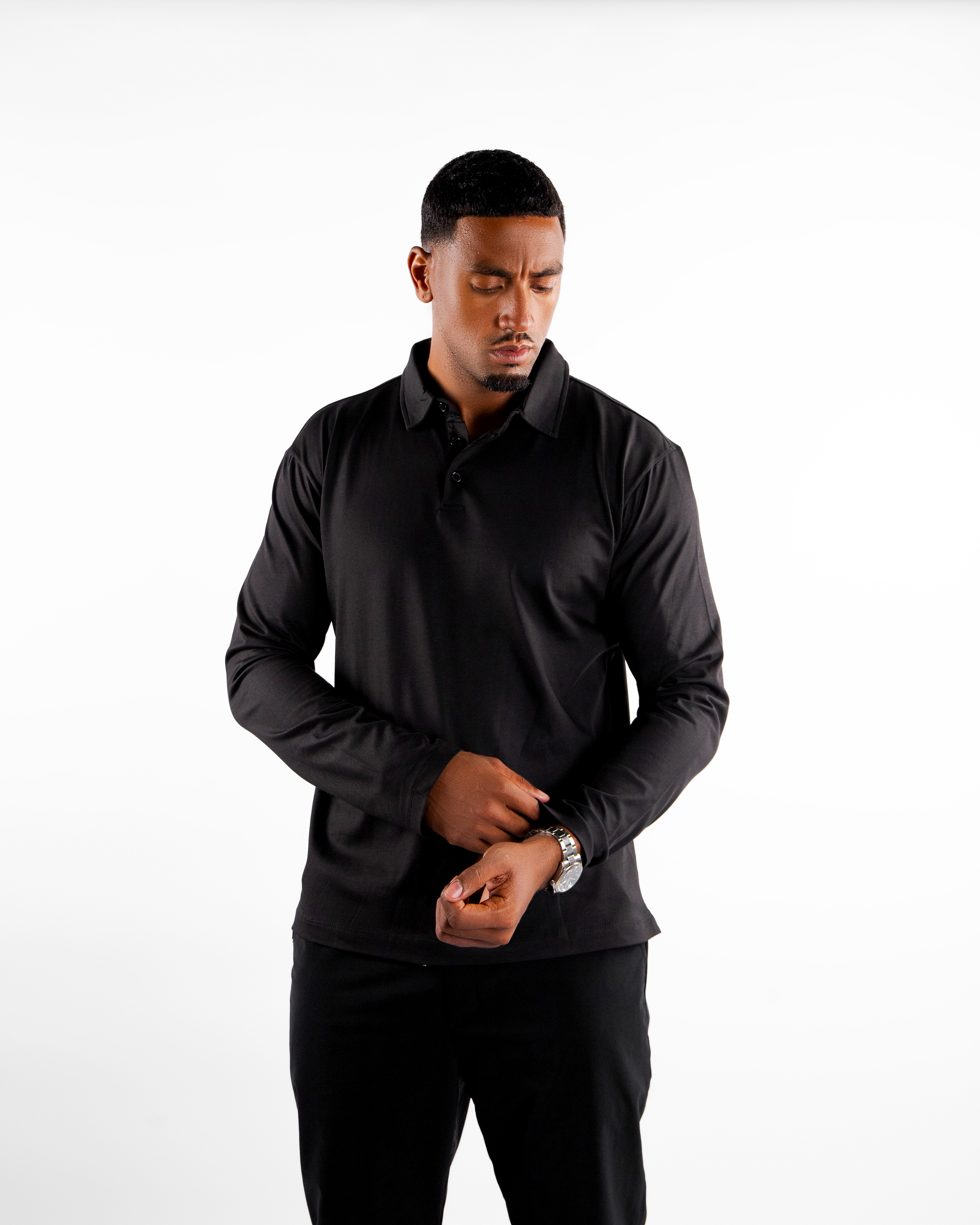 Long Sleeve Polo - Black
